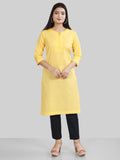 Yellow Cotton Linen Long Kurti