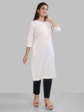 White Cotton Linen Long Kurti