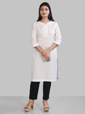 White Cotton Linen Long Kurti