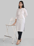 White Cotton Linen Long Kurti