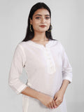 White Cotton Linen Long Kurti