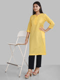 Yellow Cotton Linen Long Kurti