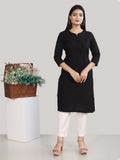 Black Cotton Linen Long Kurti