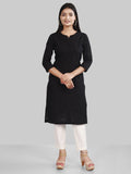 Black Cotton Linen Long Kurti