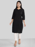 Black Cotton Linen Long Kurti