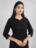 Black Cotton Linen Long Kurti