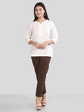 White Cotton Linen Short Kurti