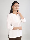 White Cotton Linen Short Kurti