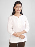 White Cotton Linen Short Kurti