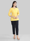 Yellow Cotton Linen Short Kurti