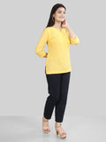 Yellow Cotton Linen Short Kurti