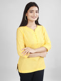 Yellow Cotton Linen Short Kurti