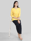 Yellow Cotton Linen Short Kurti